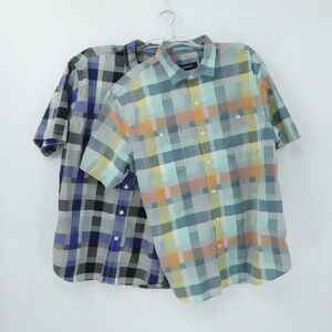 Tommy Bahama‎ Shirt Mens Large Blue Madras Plaid Casual Preppy Lot Of 2